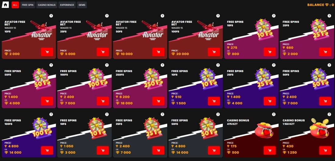 Gift store with free spins and casino bonus cards available for redemption